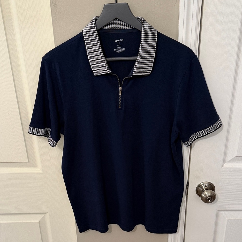 Classic Navy Polo with Checkered Accents